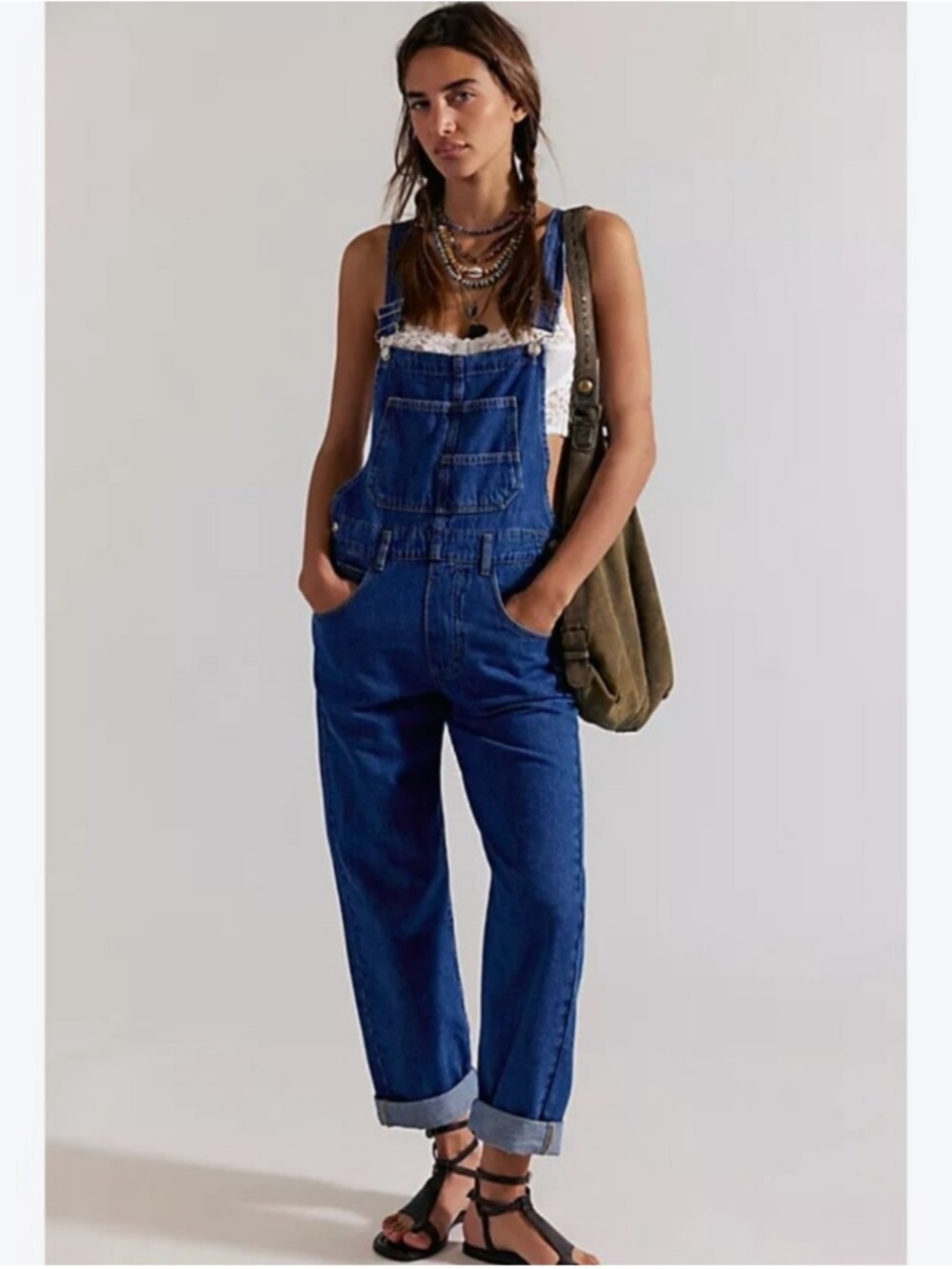 Free People We The Free Ziggy Denim Overalls Blue Relaxed Jean Medium Wash Med